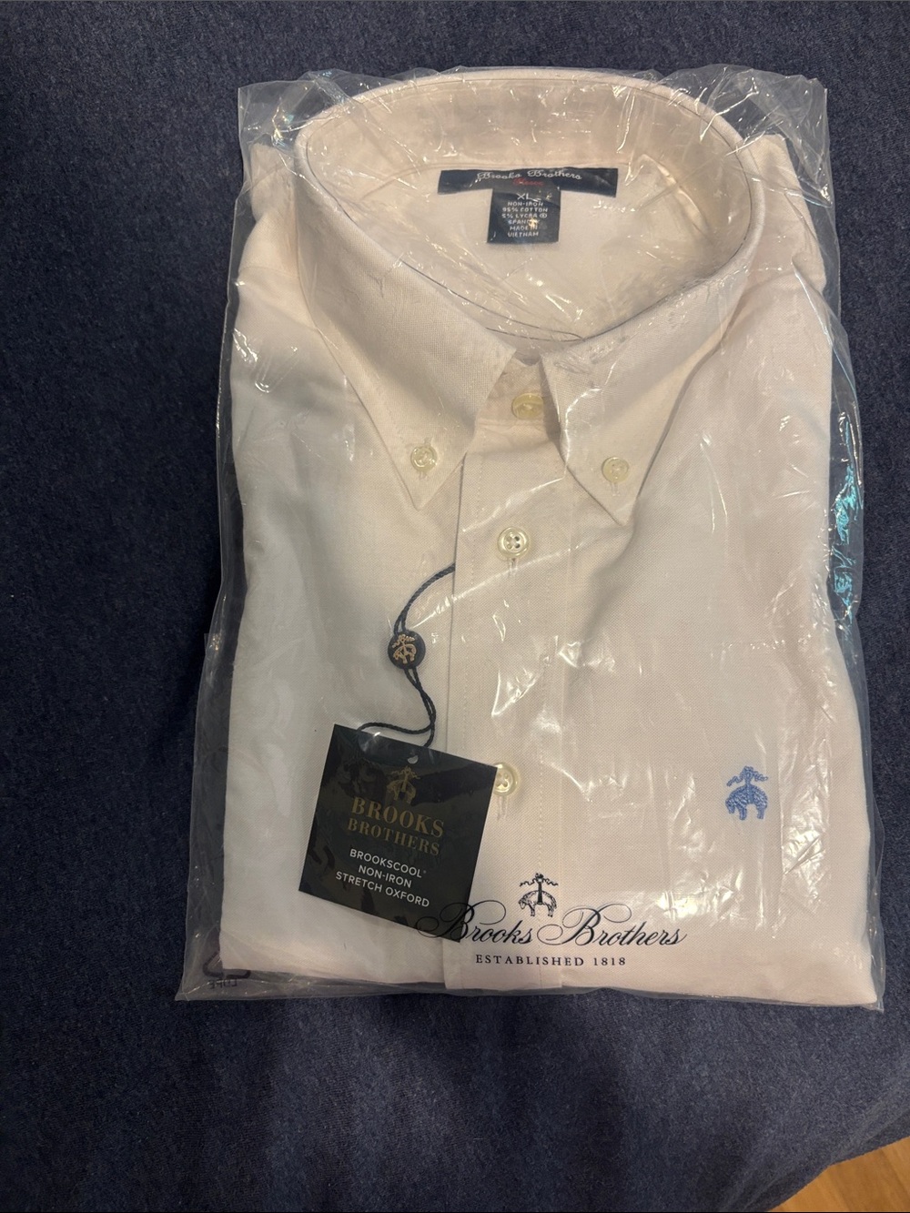 Brooks Brothers Men’s White Button-Down Oxford Shirt with Blue Logo